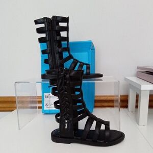 MG Baby Black Gladiator Sandals Toddler Size 7/8 EU 23 Lace Up